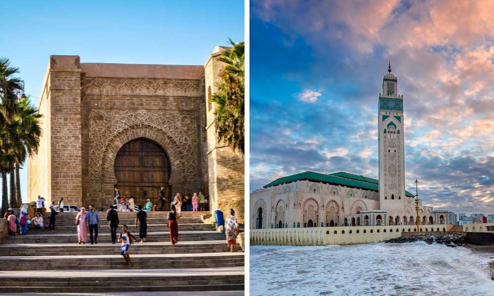Hassan Tower and columns on the esplanade in Rabat under a clear sky